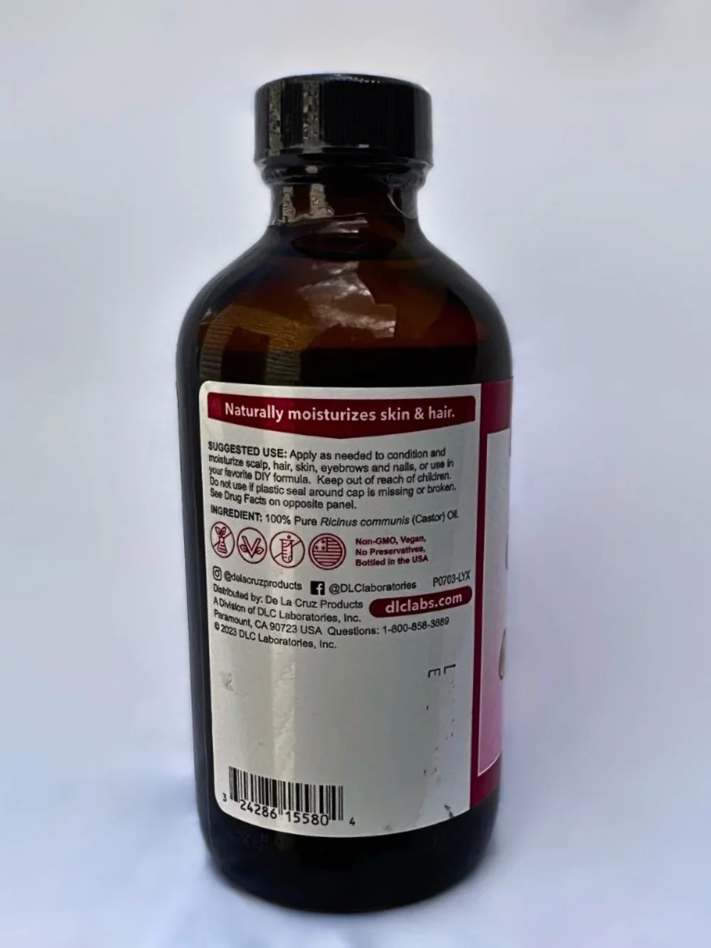 De La Cruz 100% Pure Castor Oil, USP Grade, Hair & Skin Moisturizer, 8 FL OZ